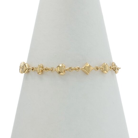 Yellow Gold Playing Card Suit Link Bracelet 7 1/4" 18k Hearts Dias Clubs Spades - Picture 3 of 6